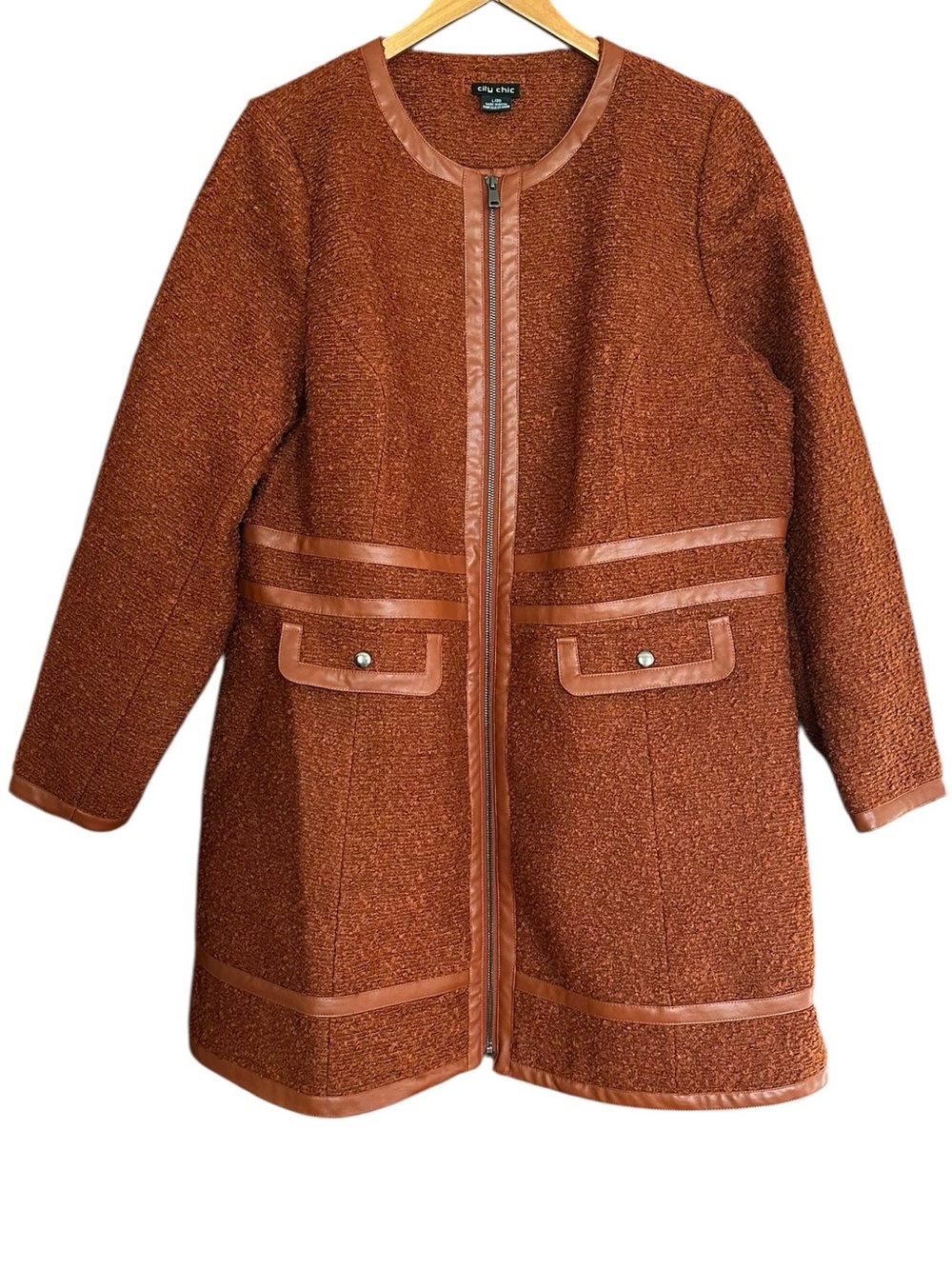 City Chic Winter Escape Bouclé Coat Rust Orange Size L Fits Plus Size 20